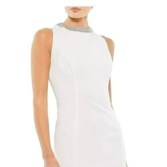 Mac Duggal White Mini Formal Dress Rhinestones Evening Wedding Sheath NWT Sz 8 - Picture 3 of 10